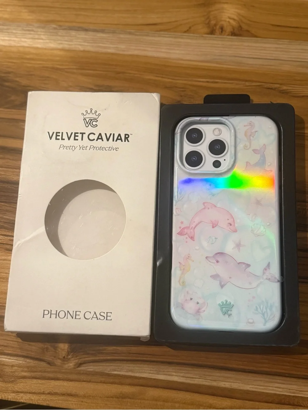 Velvet Caviar Holographic Dolphin Phone Case - Pastel Pink & Pastel Blue
